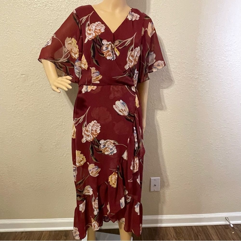 A New Day High Low Flowy Ruffle Dress Burgundy Red Size Large - Picture 2 of 11